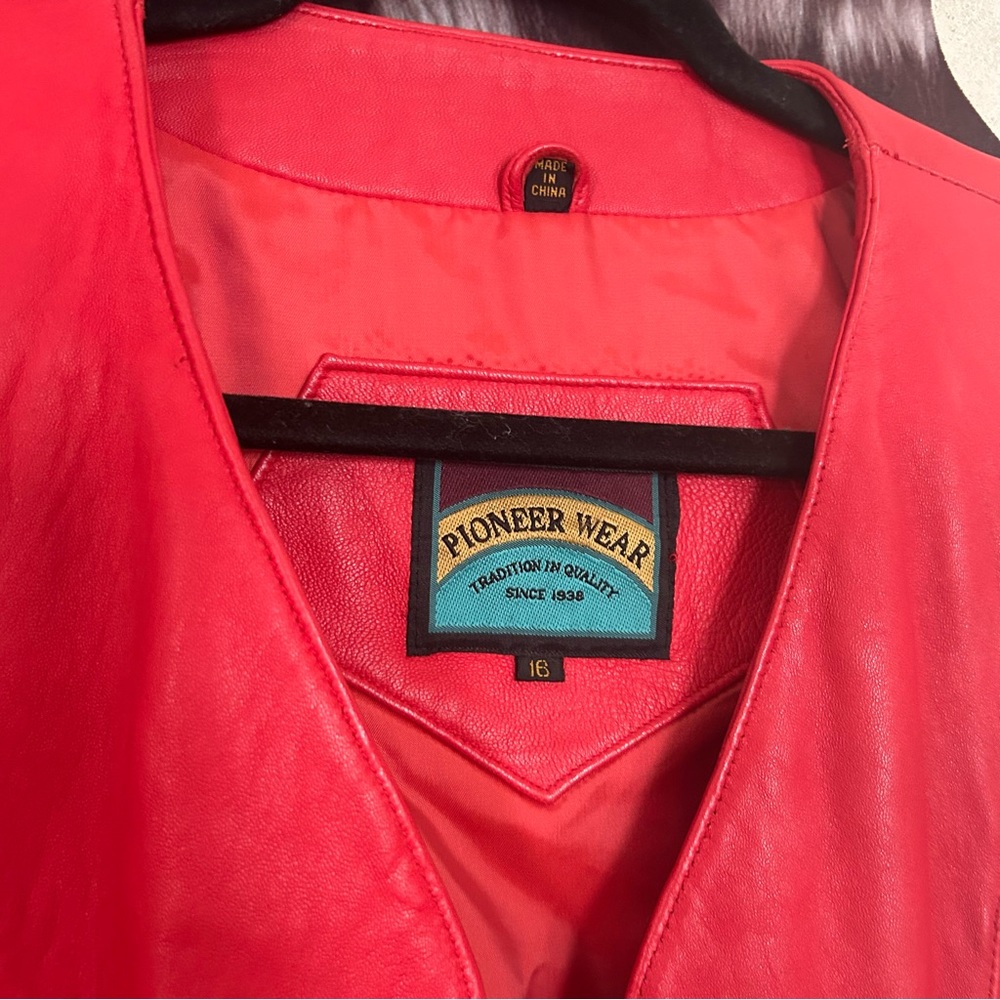 Pioneer Wear Vintage Red Fringe Leather Western Jacket - Picture 2 of 3